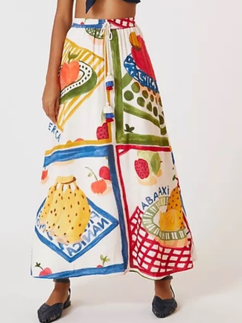 FARM Rio Anthropologie Fruit Print Maxi Skirt XL Resort Vacation Coastal Chic